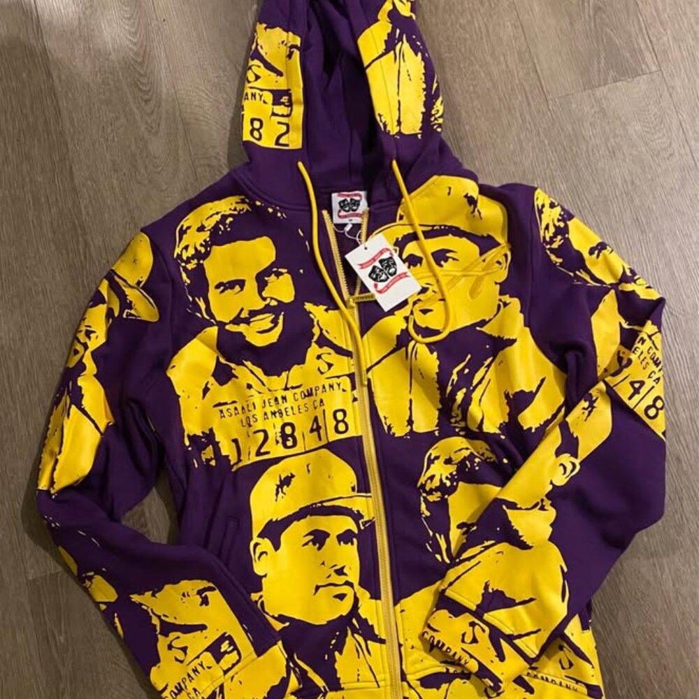 Asaali Lakers Colors Zip-Up Hoodie Jacket – Purple & Gold – Front & Back Graphic